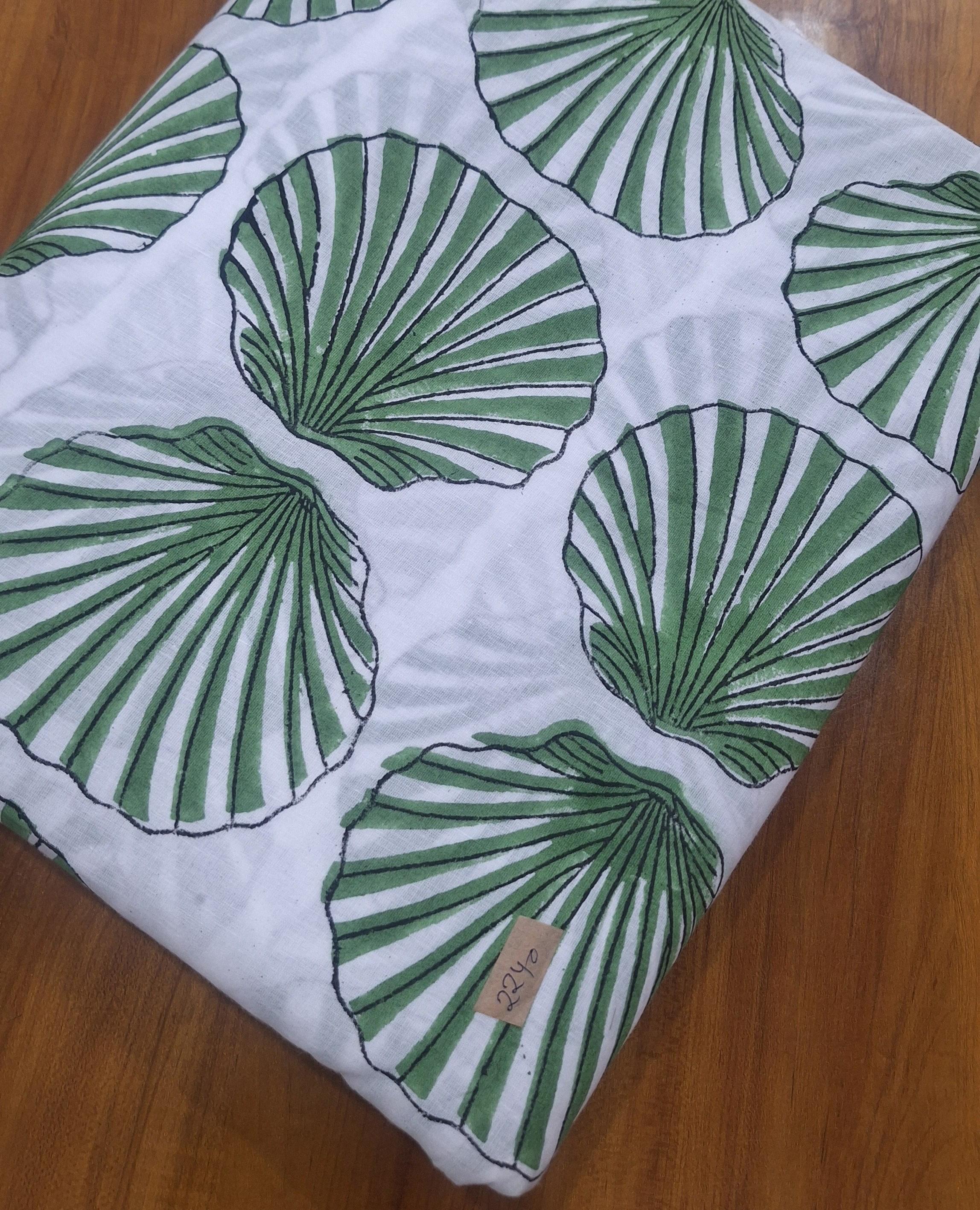 Green Seashell Cotton Fabric | Coastal Print Fabric | Beach Theme Textile | Nautical Shell Pattern | Sewing Craft | Summer Home Decor Fabric