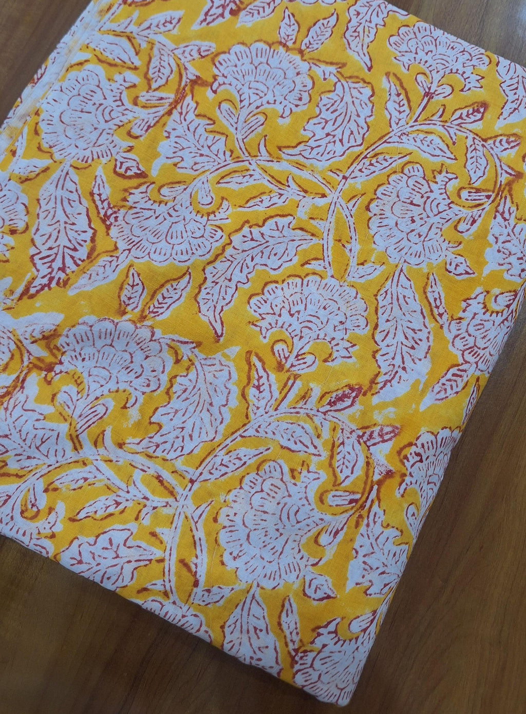 Yellow Floral Cotton Fabric, Hand Block Print Cotton, Indian Floral Fabric by the Yard, Summer Dress Fabric, Craft Sewing Material, Napkins