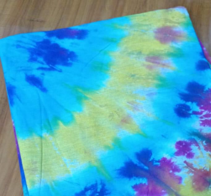 Tie Dye Cotton Fabric by the Yard, Colorful Shibori Print Textile, Bright Turquoise and Yellow Summer Fabric for Apparel, Festival Clothing