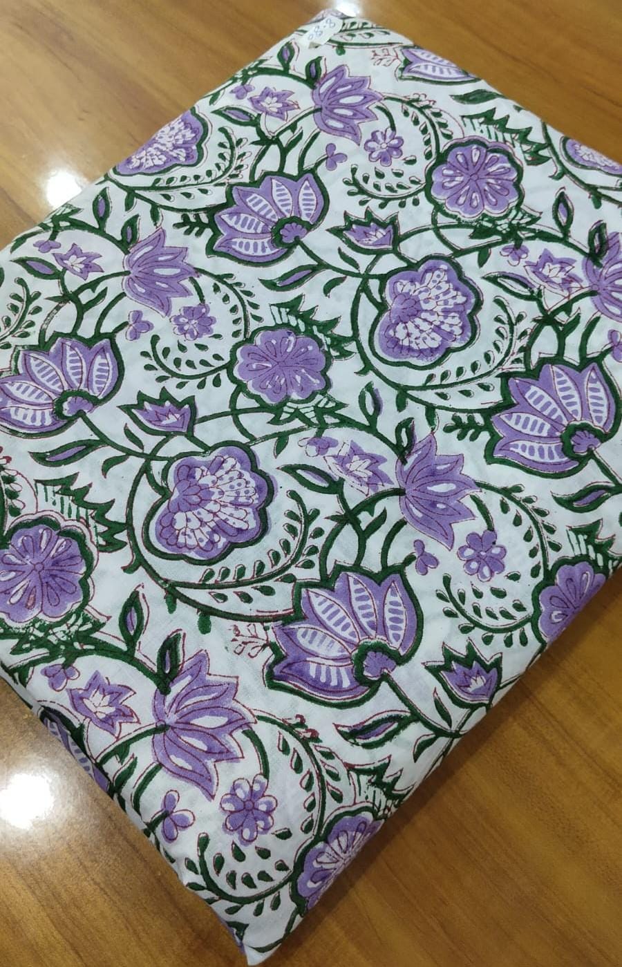 Handmade Purple Floral Hand Block Print Cotton Fabric by the Yard, Indian Lavender Flower Print, Soft Sewing Fabric for Dresses, Home Decor