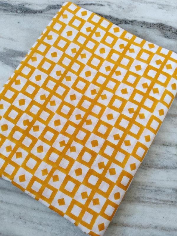 Yellow Geometric Cotton Fabric, Modern Grid Print Fabric, Mustard Yellow Quilting Fabric, Retro Pattern Cotton, Craft Fabric by the Yard