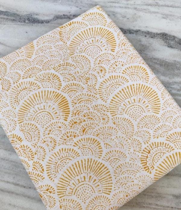 Mustard Gold Scallop Cotton Fabric, Boho Fan Pattern Fabric, Modern Arc Print Quilting Cotton Minimalist Geometric Fabric Fabric by the Yard