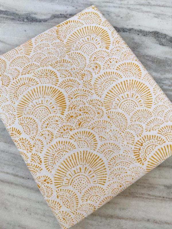 Mustard Gold Scallop Cotton Fabric, Boho Fan Pattern Fabric, Modern Arc Print Quilting Cotton Minimalist Geometric Fabric Fabric by the Yard