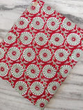 Red Floral Cotton Fabric, Hand Block Print Fabric, Indian Cotton Textile, Green White Flower Pattern, Sewing Craft Fabric, By the Yard