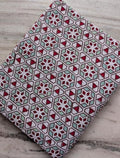 Geometric Cotton Fabric, Hexagon Block Print Fabric, Red Mint White Pattern, Indian Cotton Textile, Quilting Sewing Craft Fabric By the Yard