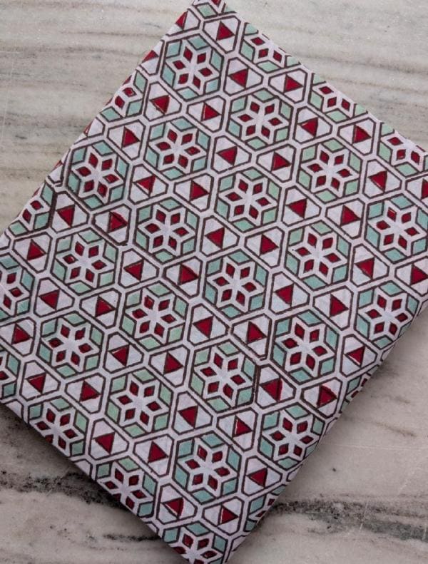 Geometric Cotton Fabric, Hexagon Block Print Fabric, Red Mint White Pattern, Indian Cotton Textile, Quilting Sewing Craft Fabric By the Yard