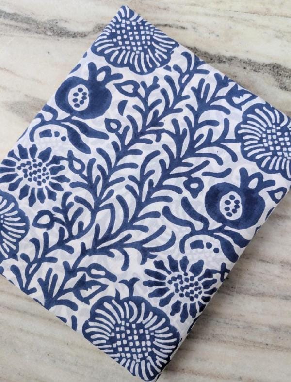 Blue Floral Cotton Fabric, Indigo Block Print Fabric, Hand Printed Indian Cotton, Botanical Vine Pattern, Sewing Craft Fabric, By the Yard