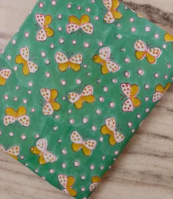 Green Butterfly Cotton Fabric, Yellow White Butterfly Print, Polka Dot Fabric, Cute Kids Fabric, Quilting Sewing Craft Spring Summer Textile