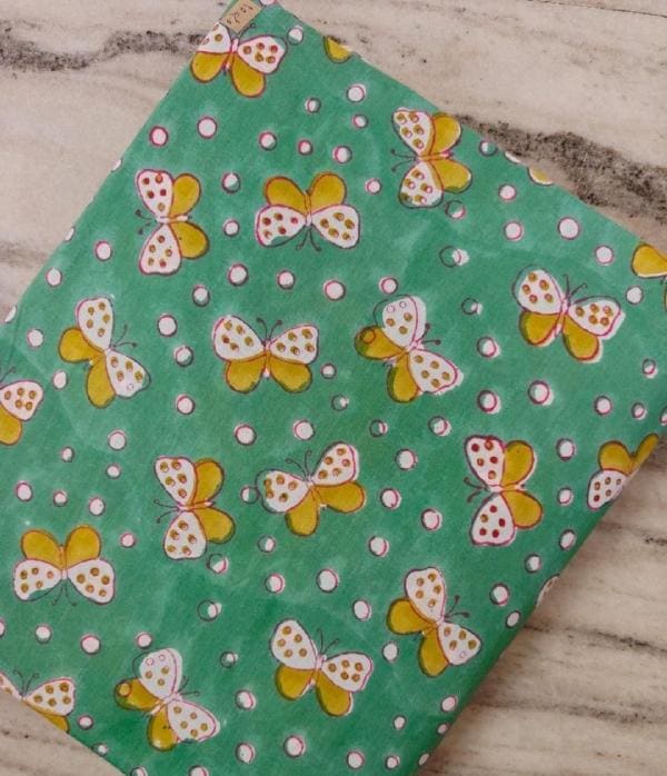 Green Butterfly Cotton Fabric, Yellow White Butterfly Print, Polka Dot Fabric, Cute Kids Fabric, Quilting Sewing Craft Spring Summer Textile