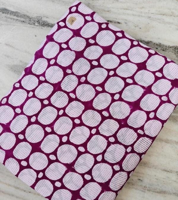Magenta Polka Dot Cotton Fabric, Hand Block Print Fabric, Indian Cotton Yardage, Geometric Circle Print Fabric, Sewing Quilting Craft Fabric