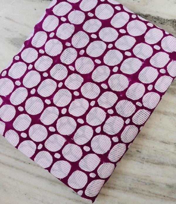 Magenta Polka Dot Cotton Fabric, Hand Block Print Fabric, Indian Cotton Yardage, Geometric Circle Print Fabric, Sewing Quilting Craft Fabric
