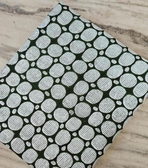 Dark Green Polka Dot Cotton Fabric, Hand Block Print Fabric, Geometric Circle Print, Indian Cotton Yardage, Quilting Sewing Craft Fabric