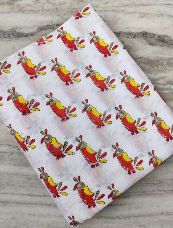 Cute Bird Print Cotton Fabric, Red Yellow Parrot Fabric, Animal Print Cotton, Quilting Fabric, Kids Fabric, Craft Sewing Fabric by The Yard