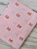 Pink Crab Print Cotton Fabric by Yard, Striped Cotton Fabric, Beach Theme Fabric, Nautical Fabric, Soft Cotton Material for Sewing Quilting