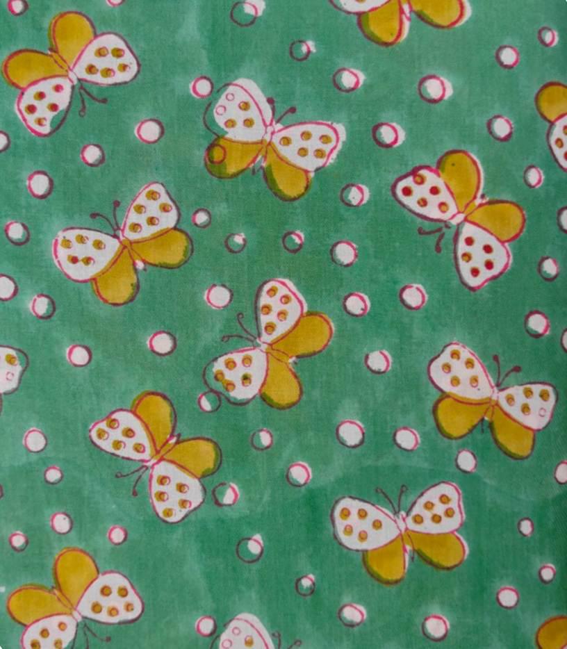 Butterfly Cotton Fabric by the Yard, Green Polka Dot Butterfly Print Fabric, Sewing Craft Fabric, Loose Running Fabric, Table Cover, Napkins