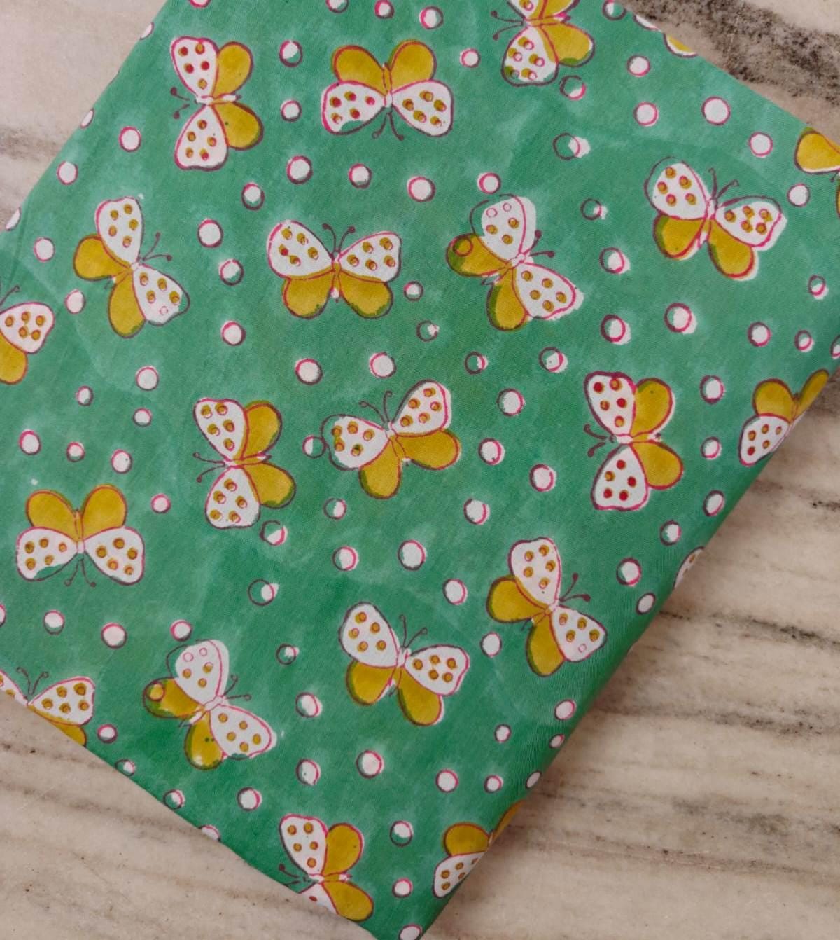 Butterfly Cotton Fabric by the Yard, Green Polka Dot Butterfly Print Fabric, Sewing Craft Fabric, Loose Running Fabric, Table Cover, Napkins