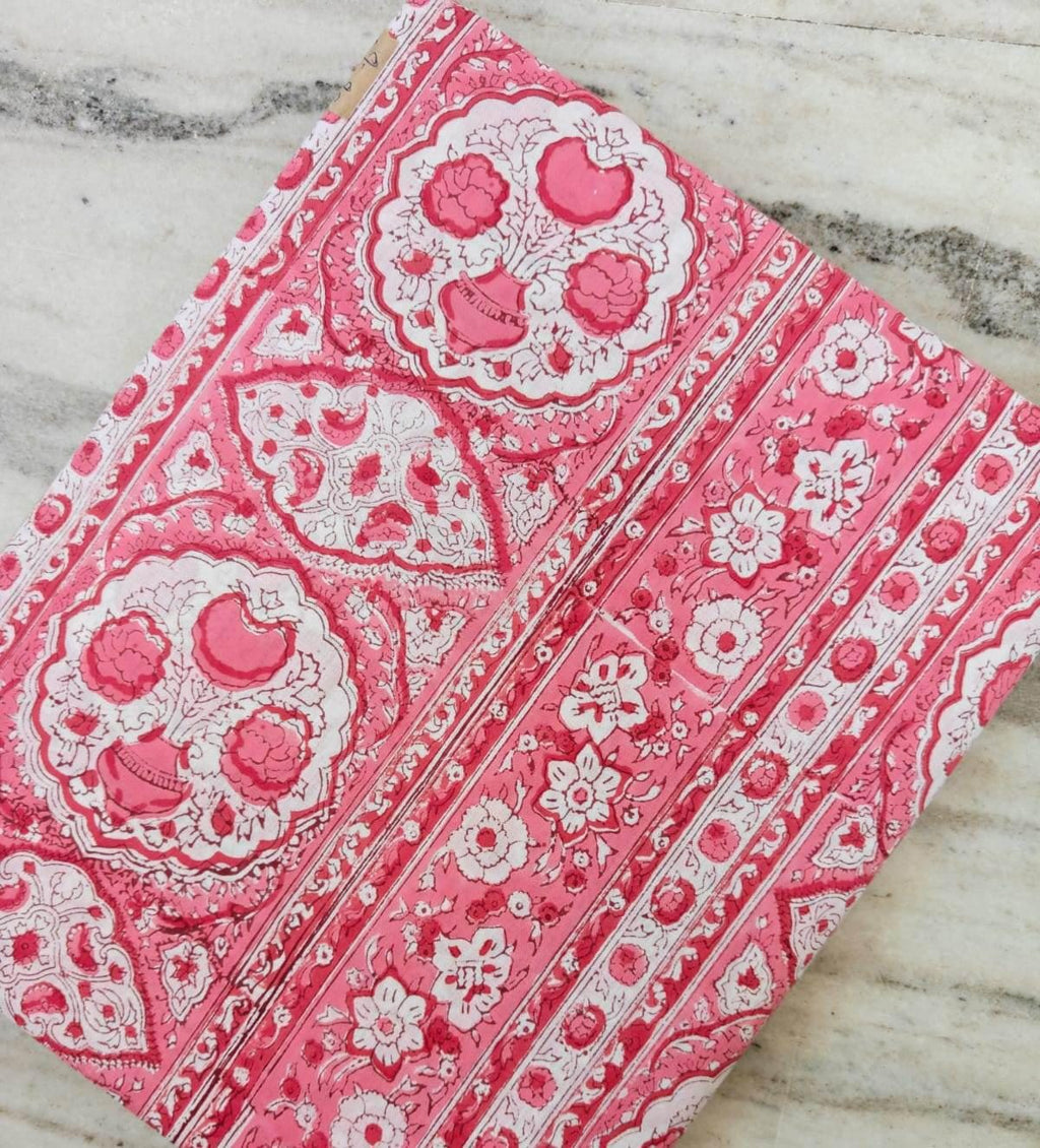 Pink Floral Cotton Fabric by Yard, Indian Block Print Fabric, Soft Lightweight Fabric for Sewing Quilting Dresses and Crafts, Loose Fabric