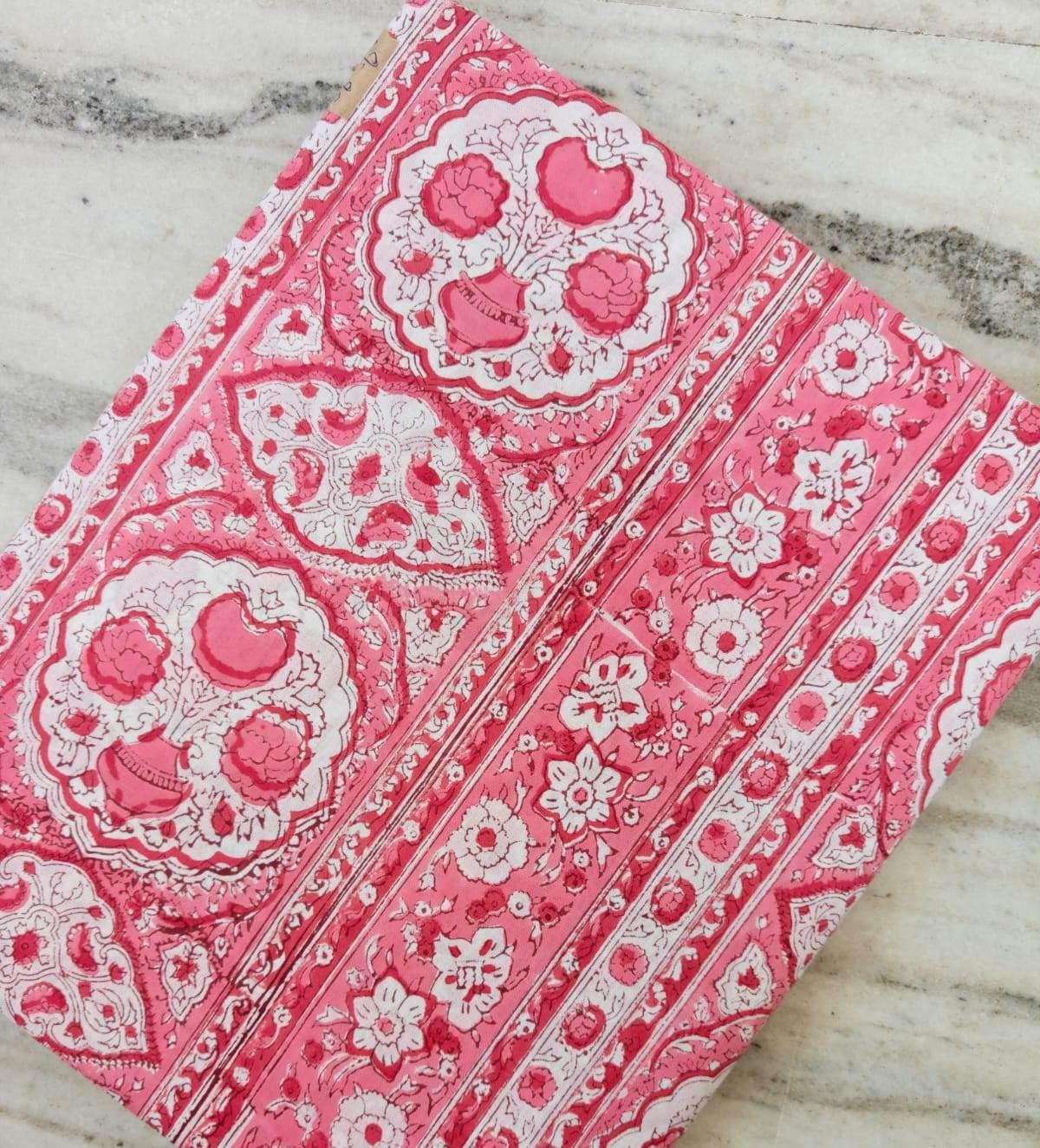 Pink Floral Cotton Fabric by Yard, Indian Block Print Fabric, Soft Lightweight Fabric for Sewing Quilting Dresses and Crafts, Loose Fabric