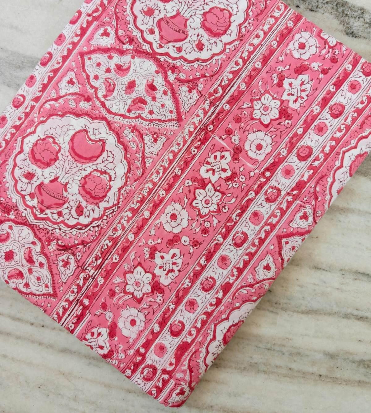 Pink Floral Cotton Fabric by Yard, Indian Block Print Fabric, Soft Lightweight Fabric for Sewing Quilting Dresses and Crafts, Loose Fabric