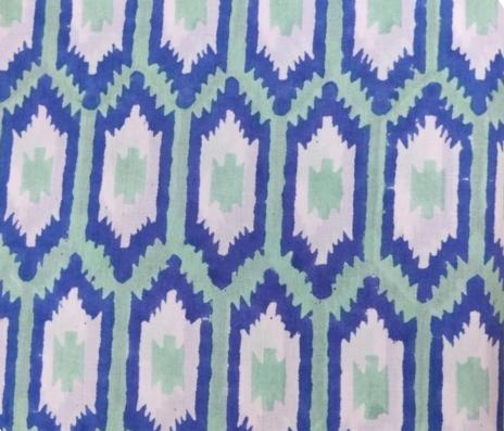 Blue Geometric Cotton Fabric by Yard, Hand Block Print Fabric, Indian Cotton Textile, Quilting Sewing Craft Fabric, Boho Home Decor Material