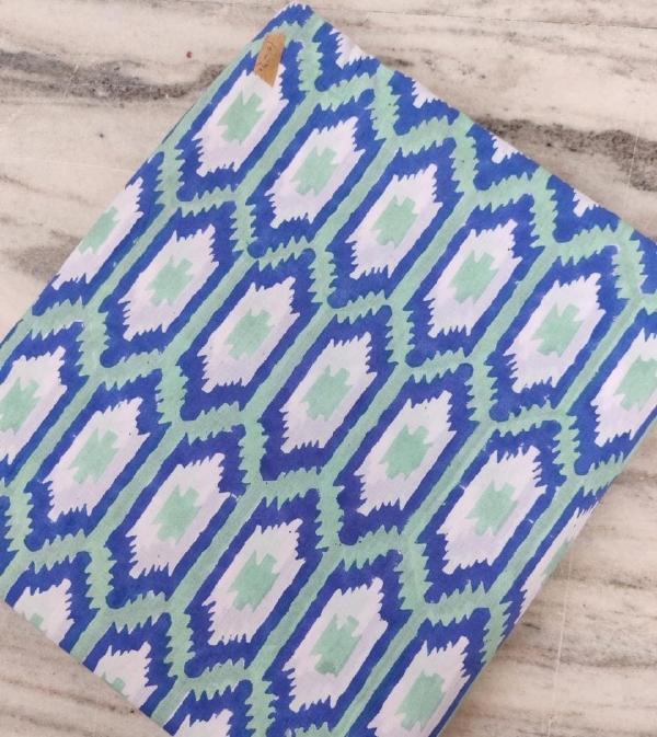 Blue Geometric Cotton Fabric by Yard, Hand Block Print Fabric, Indian Cotton Textile, Quilting Sewing Craft Fabric, Boho Home Decor Material