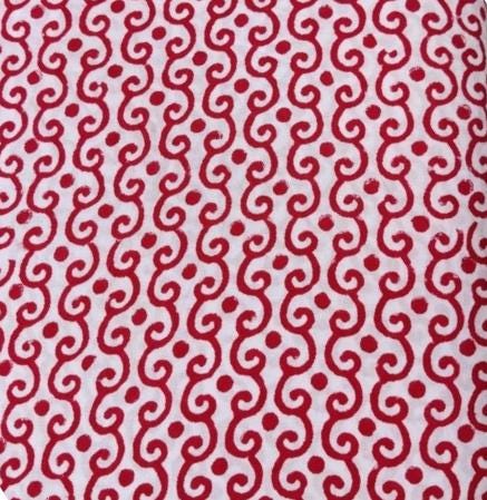 Red White Cotton Fabric by Yard, Hand Block Print Fabric, Indian Printed Cotton Textile, Quilting Sewing Craft Fabric, Boho Dressmaking