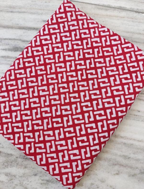 Red Geometric Cotton Fabric by Yard, Hand Block Print Fabric, Indian Cotton Textile, Quilting Sewing Craft Fabric, Modern Boho Home Decor