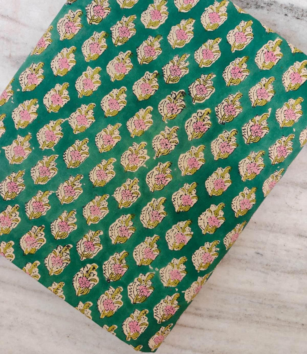 Teal Floral Buti Cotton Fabric by Yard, Hand Block Print Indian Cotton Fabric, Small Booti Fabric for Sewing Quilting Crafts, Napkins, Cover