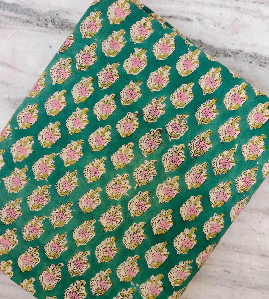 Teal Floral Buti Cotton Fabric by Yard, Hand Block Print Indian Cotton Fabric, Small Booti Fabric for Sewing Quilting Crafts, Napkins, Cover