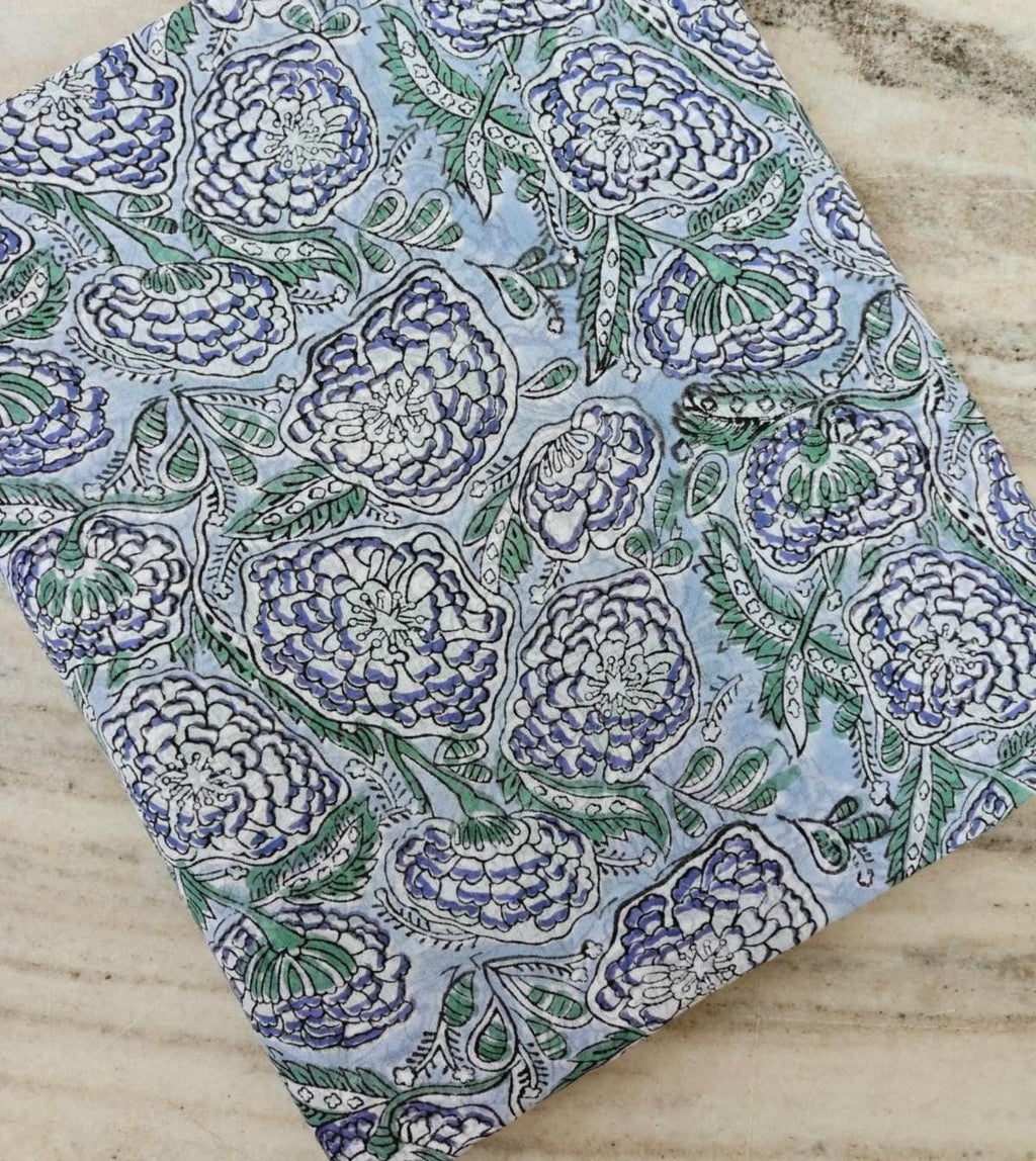 Blue Floral Cotton Fabric by Yard Indian Hand Block Print Fabric Soft Lightweight Cotton Fabric for Quilting Dressmaking Boho Craft Textile