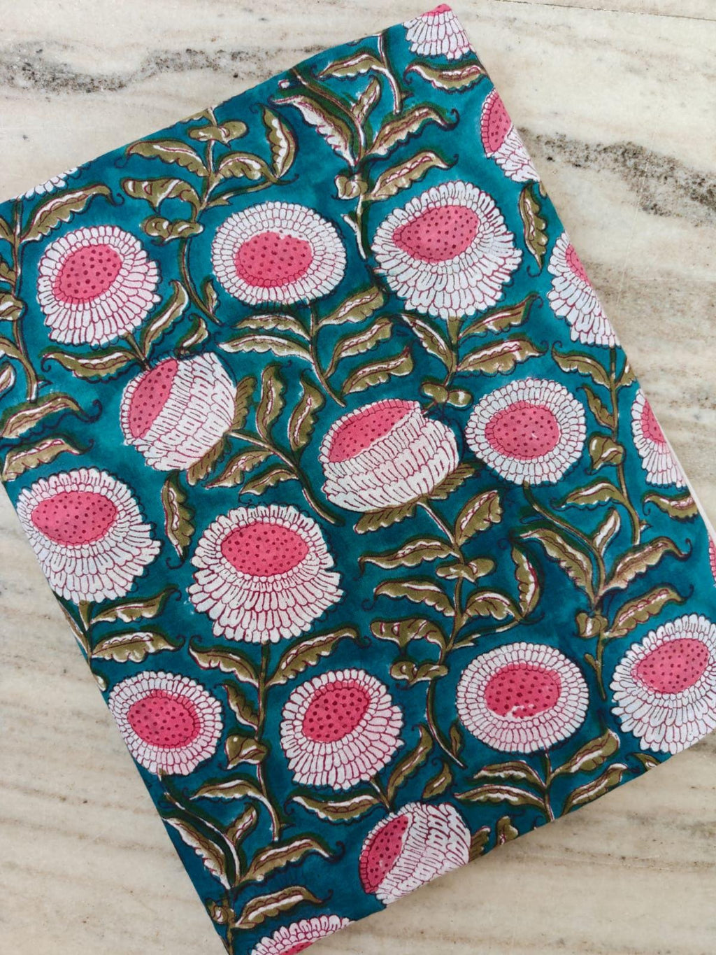 Teal Pink Floral Cotton Fabric by Yard, Hand Block Print Fabric, Indian Cotton Fabric, Boho Flower Fabric, Sewing Quilting Craft Material