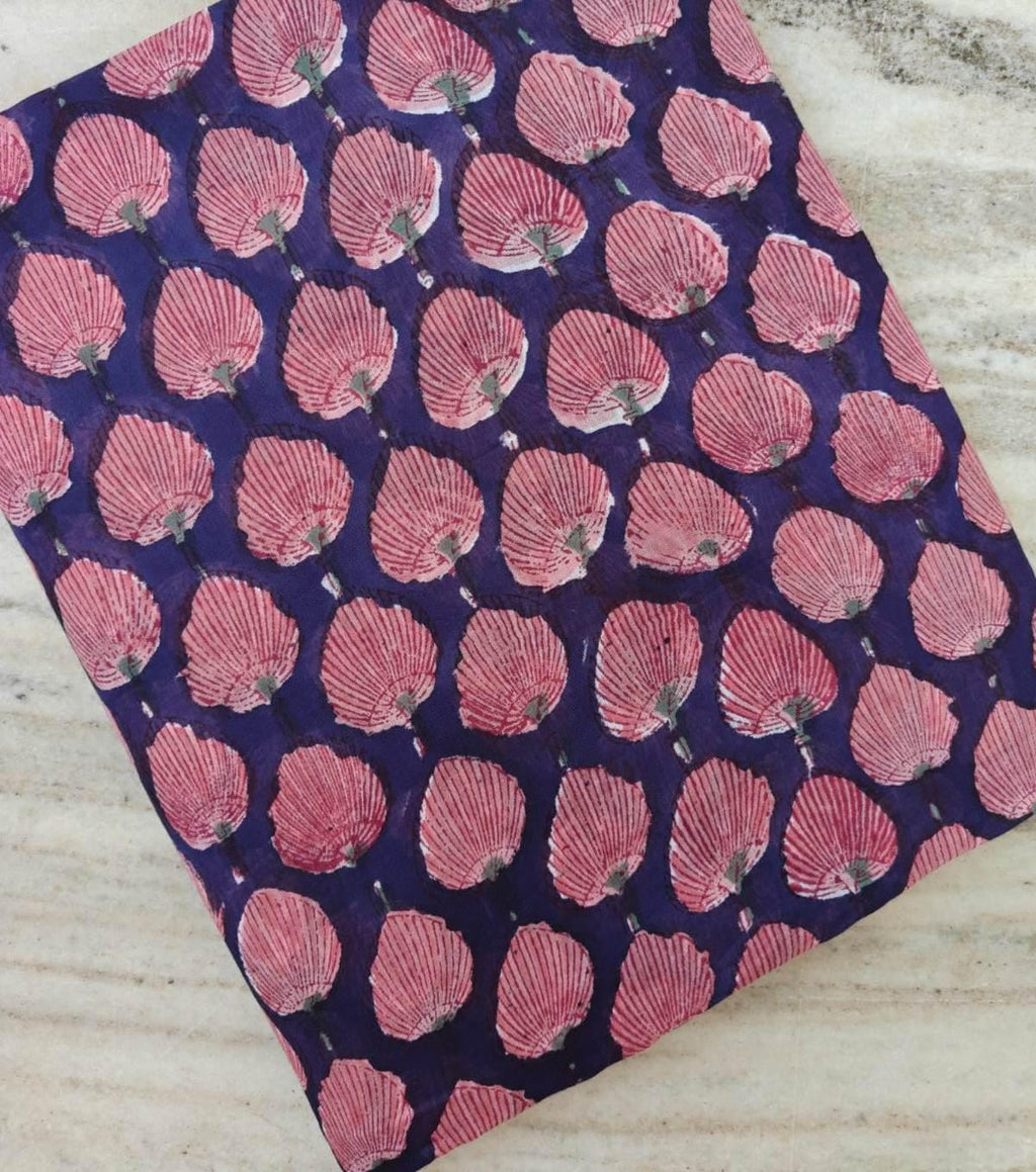 Pink Seashell Hand Block Print Cotton Fabric by the Yard, Indian Soft Cotton Fabric for Sewing Quilting Beach Decor, Fabric For Dress Making