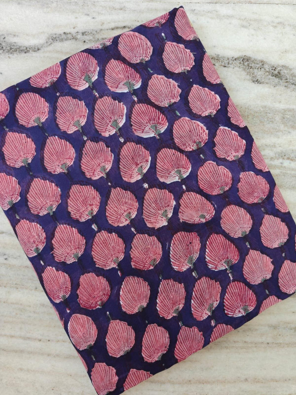 Pink Seashell Hand Block Print Cotton Fabric by the Yard, Indian Soft Cotton Fabric for Sewing Quilting Beach Decor, Fabric For Dress Making
