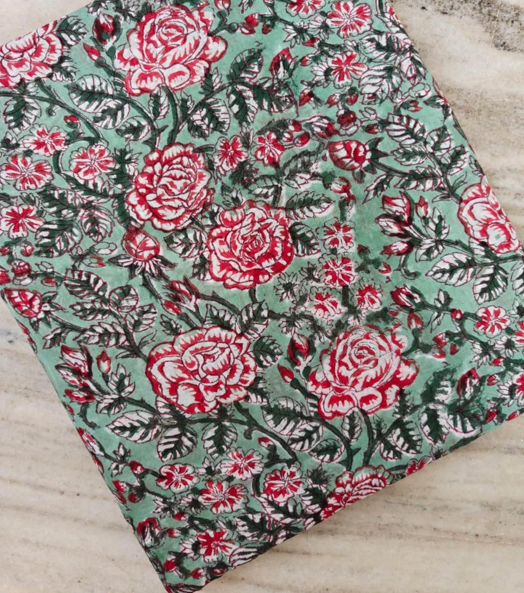 Elegant Mint Green Rose Floral Printed Cotton Fabric – Soft Breathable Botanical Cotton Cloth for Sewing, Dressmaking & Craft Projects