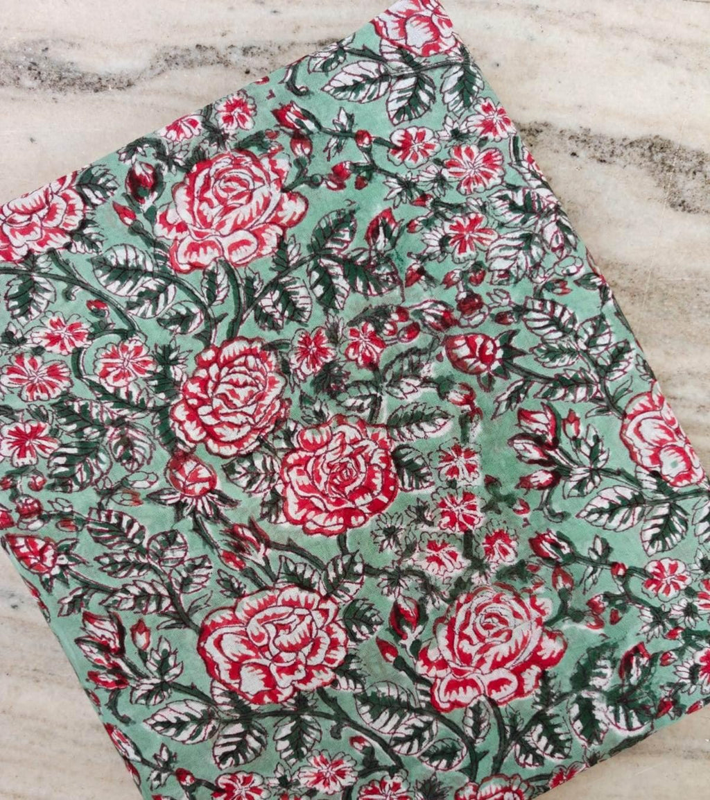 Elegant Mint Green Rose Floral Printed Cotton Fabric – Soft Breathable Botanical Cotton Cloth for Sewing, Dressmaking & Craft Projects