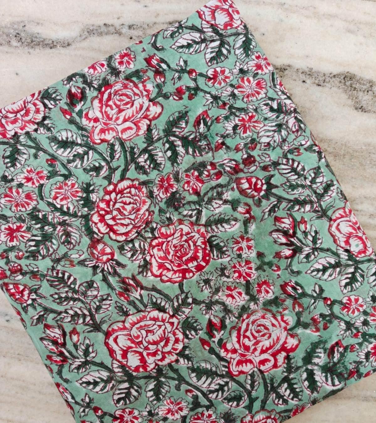 Elegant Mint Green Rose Floral Printed Cotton Fabric – Soft Breathable Botanical Cotton Cloth for Sewing, Dressmaking & Craft Projects