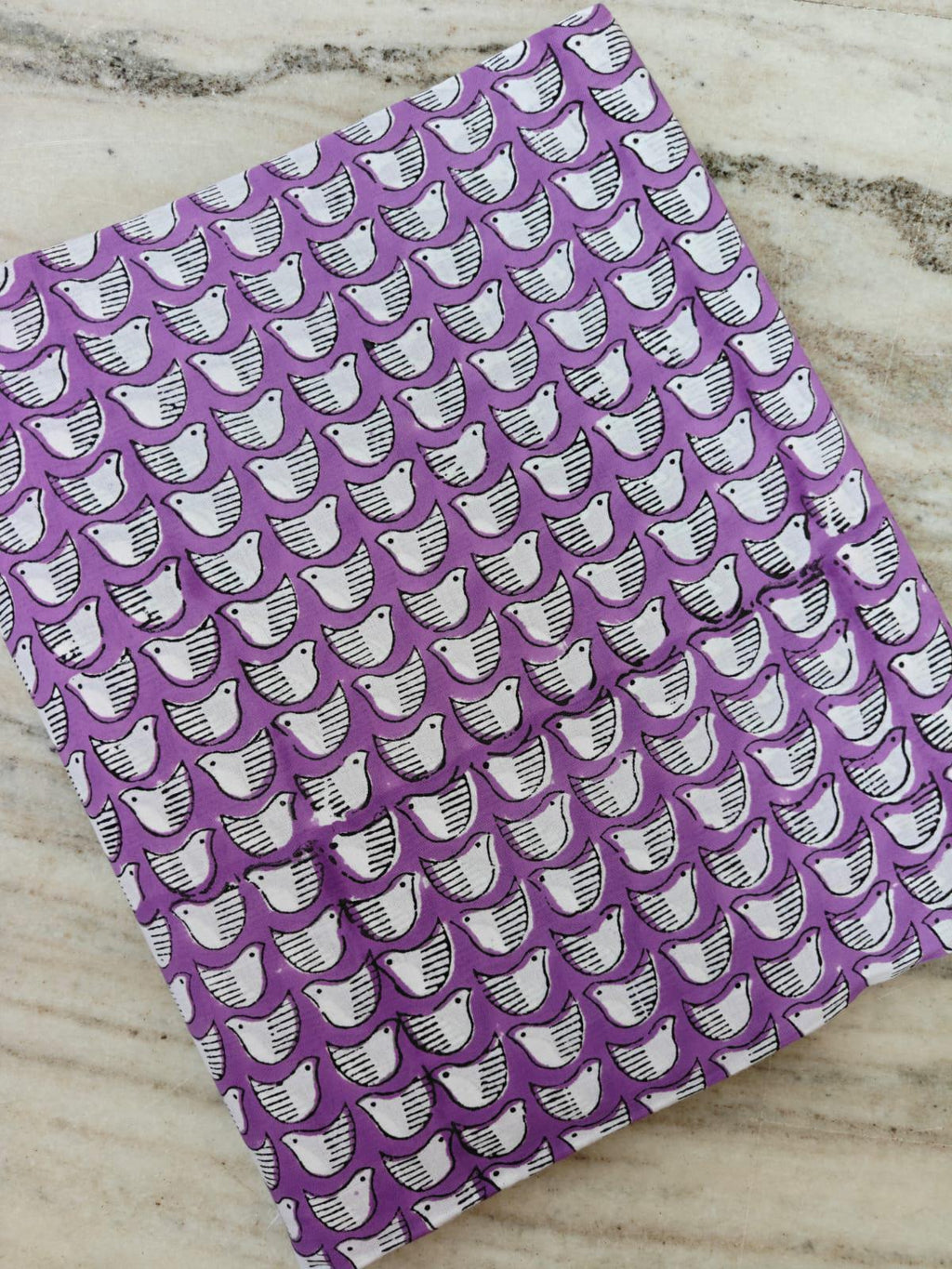 Purple Bird Print Cotton Fabric, Cute Hand Block Printed Cotton Cloth for Quilting, Sewing, Baby Crafts, Dressmaking, Home Decor Fabric