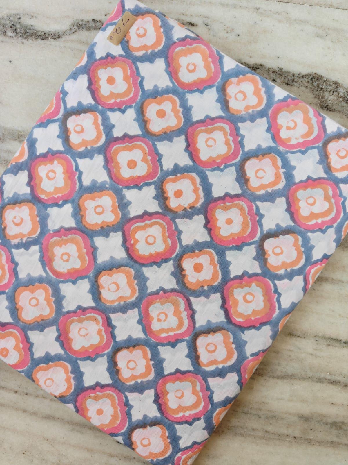 Hand Block Print Cotton Fabric by the Yard, Pink Mustard Geometric Indian Fabric, Boho Cotton Textile for Sewing Quilting Crafts, Nakins