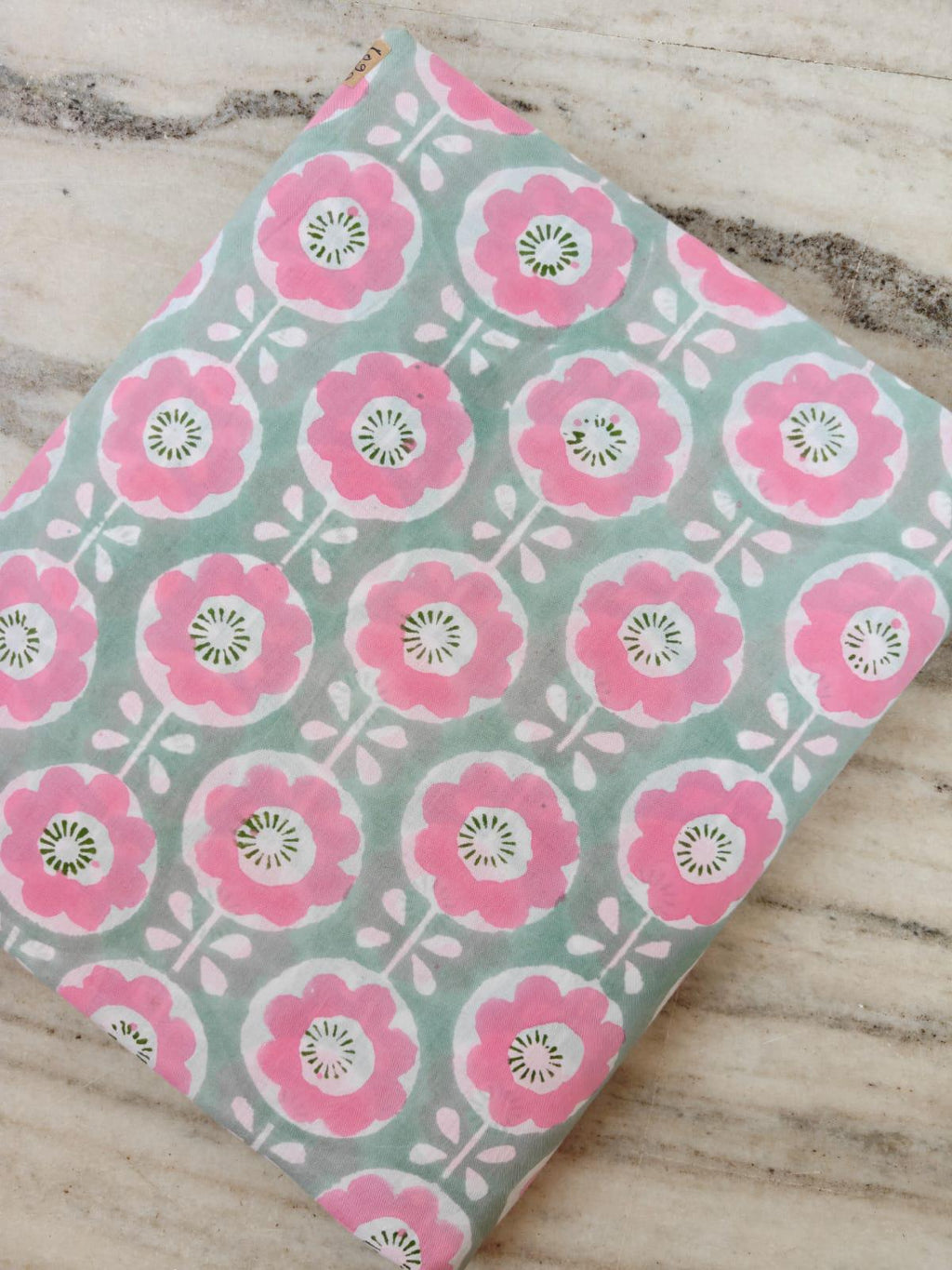 Pink Floral Cotton Fabric by the Yard, Hand Block Print Indian Fabric, Sage Green Boho Cotton Textile for Sewing Quilting Crafts, Home Decor