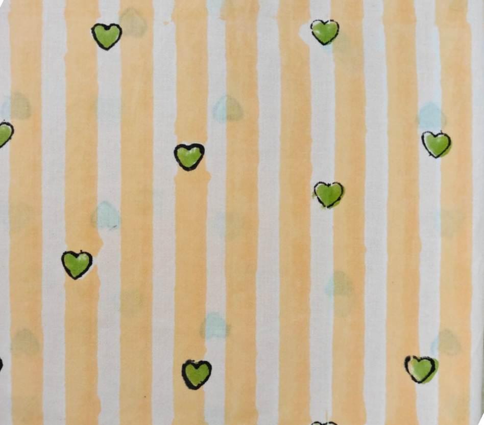 Heart Print Cotton Fabric by the Yard, Yellow Striped Cotton Fabric, Cute Hand Block Print Fabric for Sewing Crafts, Napkins, Dress Making