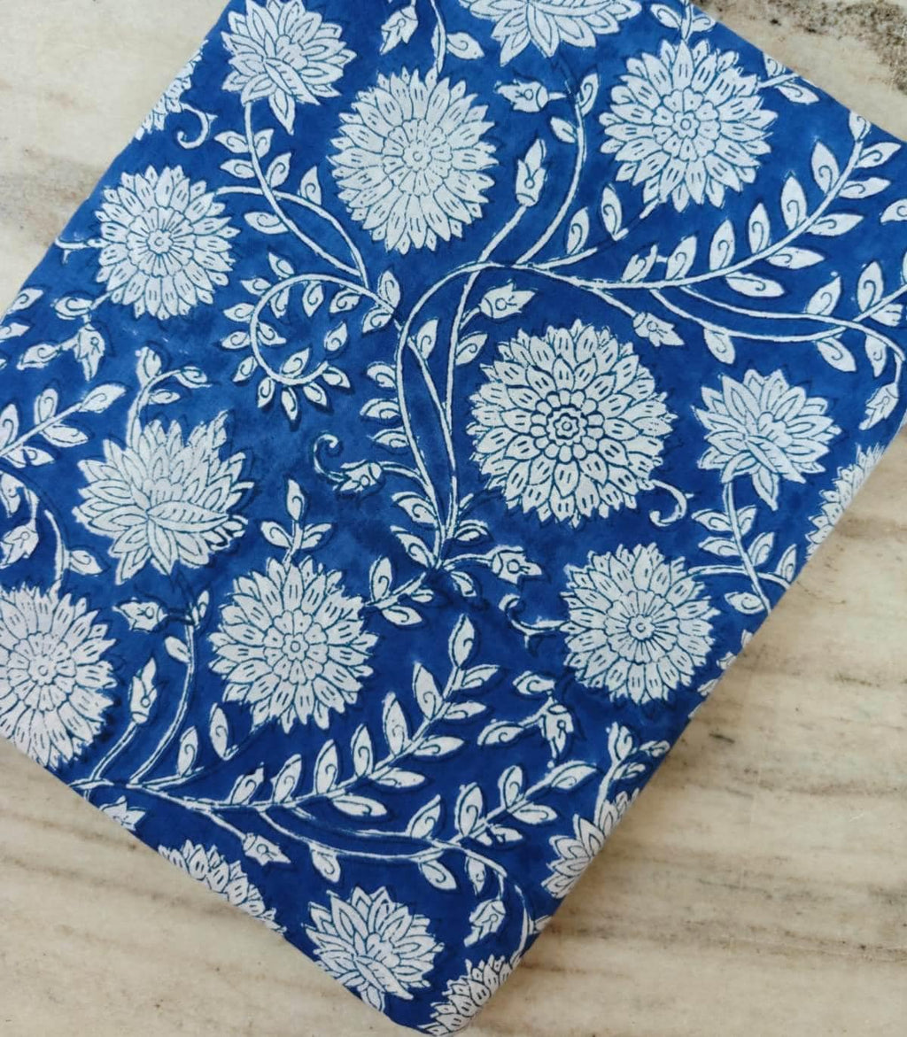 Blue White Color Indian Hand Block Print Fabric, 100% Cotton Quilting Fabric By The Yard, Dressmaking Fabric, Napkins Fabric, Loose Fabric