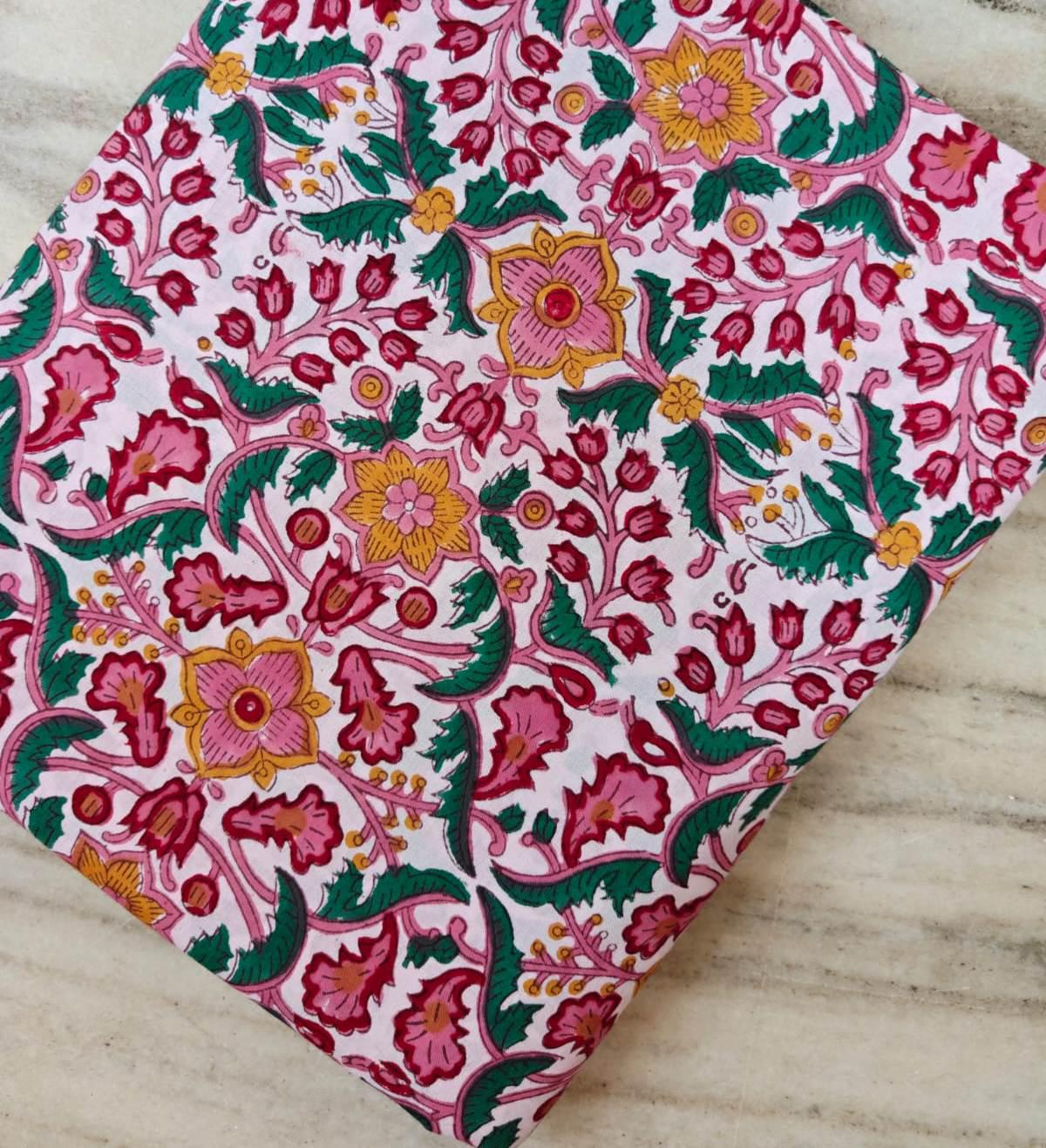 Multi Color Indian Hand Block Print Fabric, 100% Cotton Quilting Fabric By The Yard, Dressmaking Fabric, Napkins Fabric, Loose Fabric