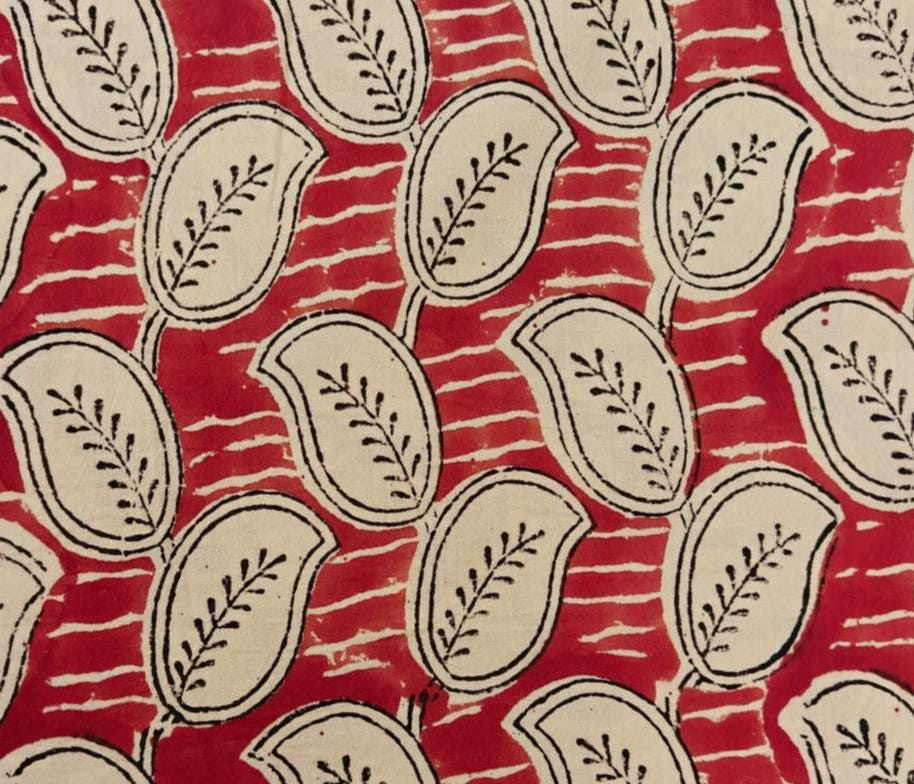 Red Paisley Cotton Fabric by Yard, Indian Block Print Fabric, Floral Quilting Cotton for Sewing, Boho Craft Material Handmade Cotton Textile