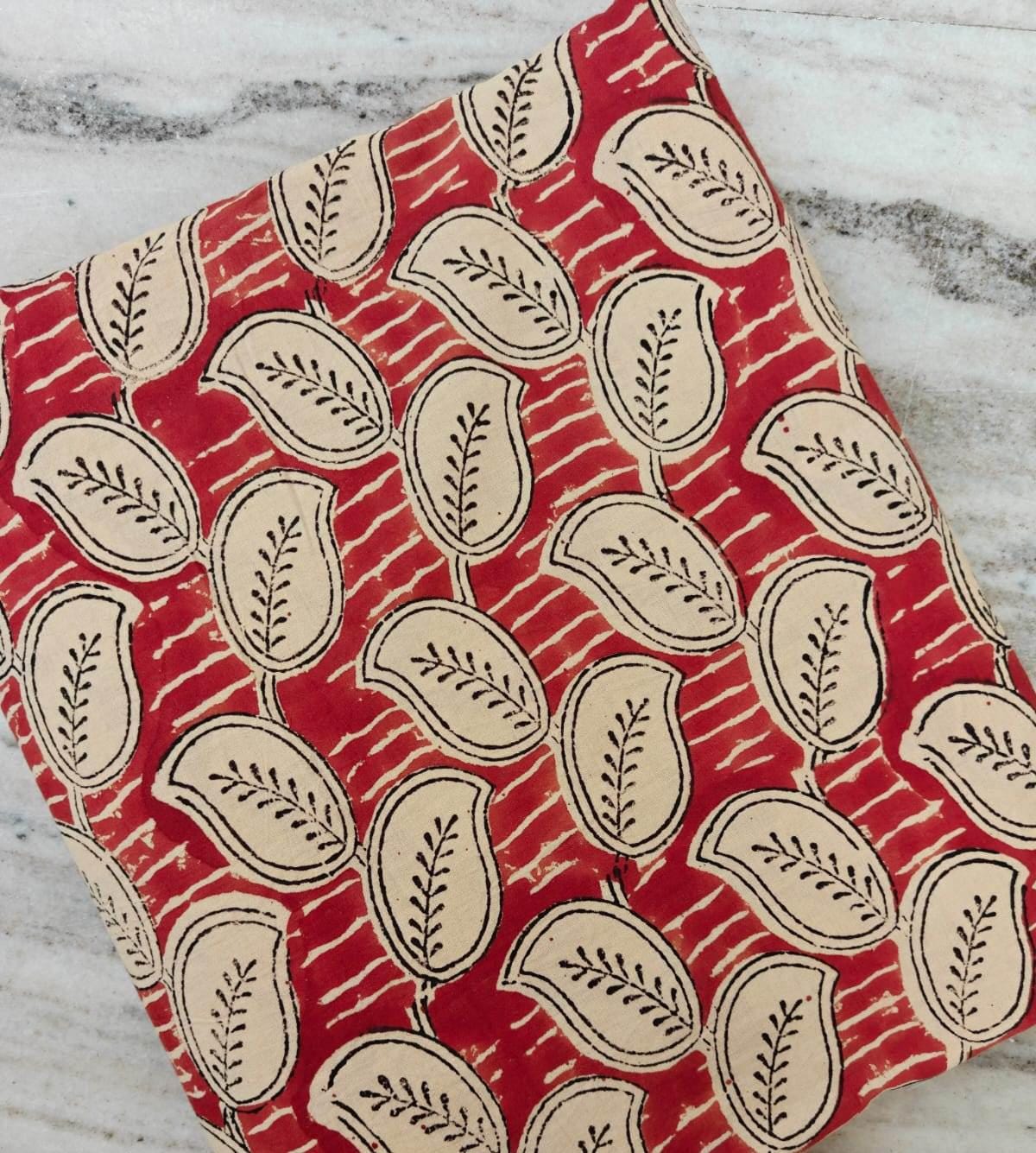 Red Paisley Cotton Fabric by Yard, Indian Block Print Fabric, Floral Quilting Cotton for Sewing, Boho Craft Material Handmade Cotton Textile
