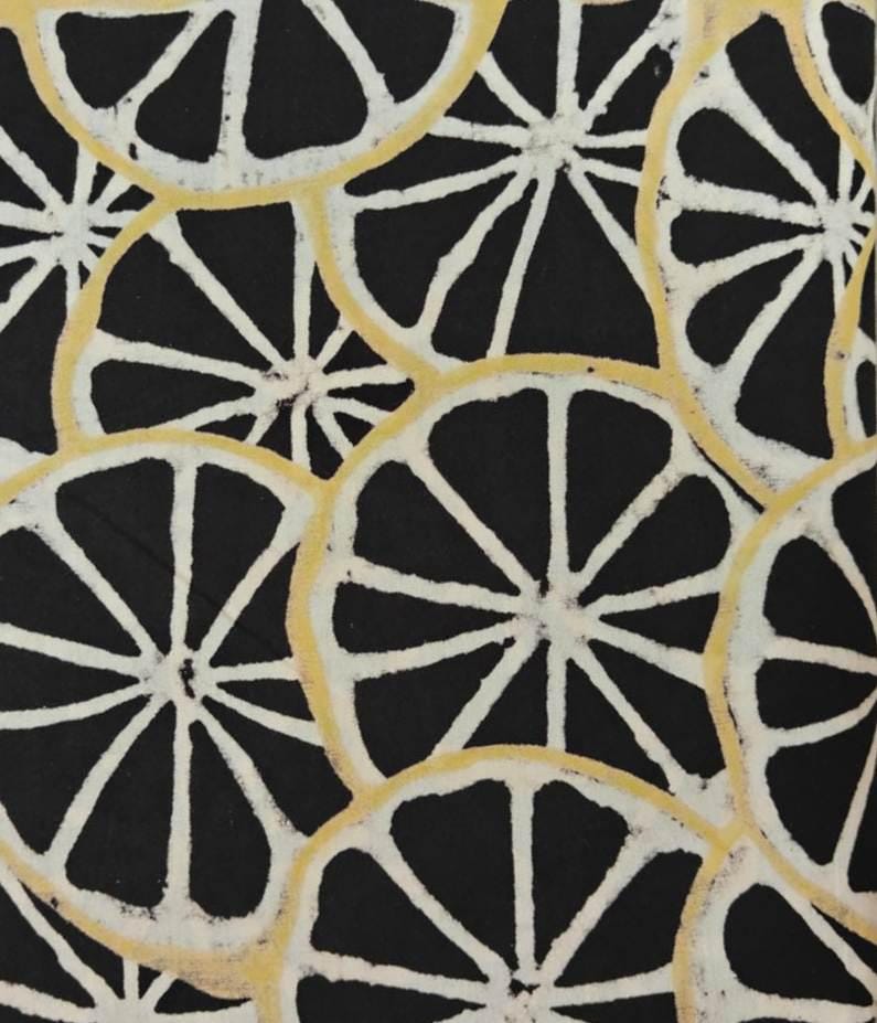 Black Lemon Print Cotton Fabric by Yard, Citrus Fruit Fabric, Modern Block Print Textile for Sewing Quilting Home Decor, Table Cover, Napkin