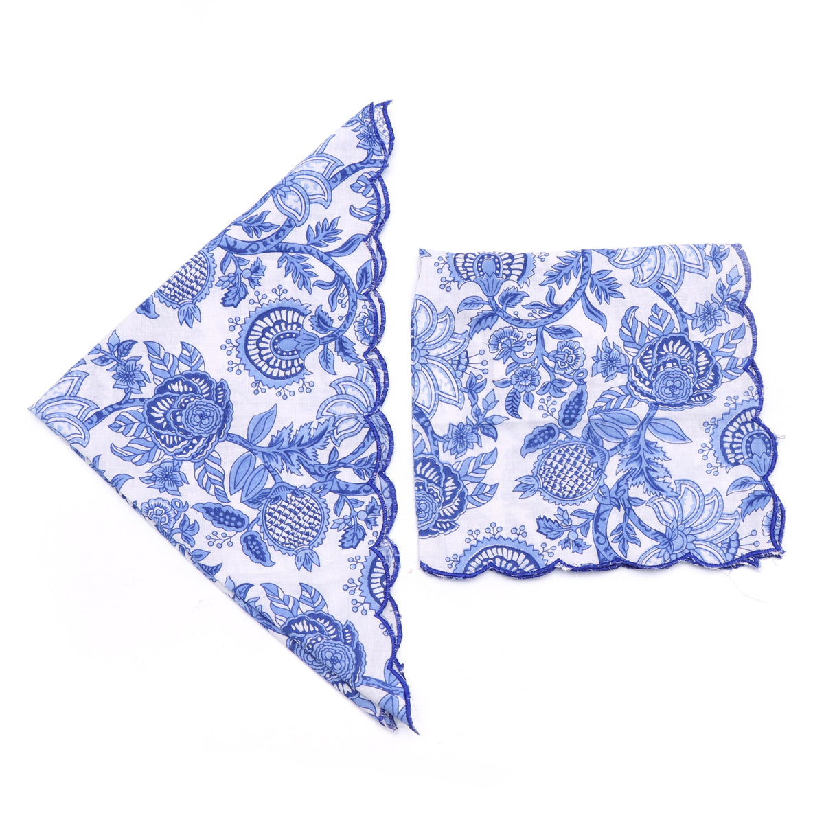 Designer Scalloped Napkin, Embroidered Trim Cotton Dinner Napkins Set, Blue Floral Cloth Napkins, Dinner Napkins, Scalloped Edge Napkins