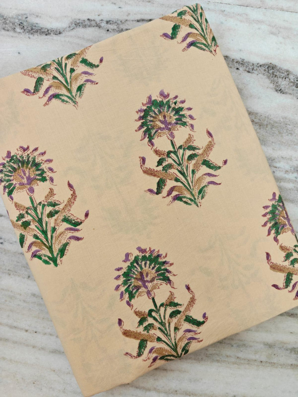 Beige Floral Cotton Fabric by Yard, Hand Block Print Fabric, Indian Cotton Fabric, Soft Lightweight Fabric for Dress Quilting Craft Sewing