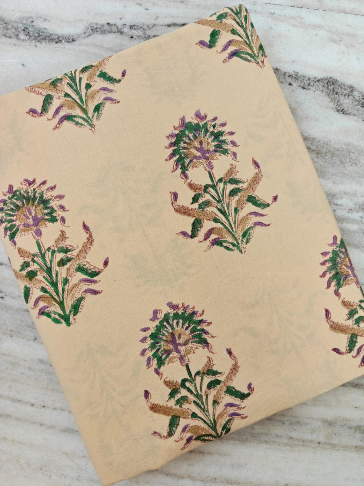 Beige Floral Cotton Fabric by Yard, Hand Block Print Fabric, Indian Cotton Fabric, Soft Lightweight Fabric for Dress Quilting Craft Sewing