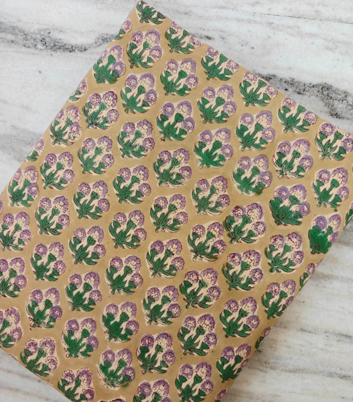 Hand Block Print Cotton Fabric, Floral Design, By The Yard, Dressmaking, Home Decor, Napkins, Table Cover, Tote Bags, Fabric Gifted Items