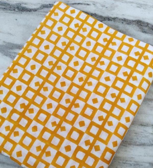 Yellow Geometric Cotton Fabric, Modern Grid Print Fabric, Mustard Yellow Quilting Fabric, Retro Pattern Cotton, Craft Fabric by the Yard